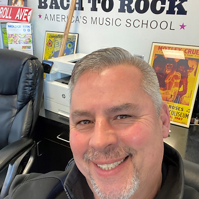 Rick Wilson, owner of Bach to Rock Virginia Beach. He is a U.S. Navy veteran who opened the music school in 2018 with assistance from the Bach to Rock veterans incentive program.