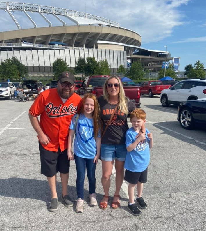 Dave, Angela, & their kids Roxy and Austin enjoy a Royals game. Although Dave and Angela are Orioles fans, the kids are loyal to KC! 