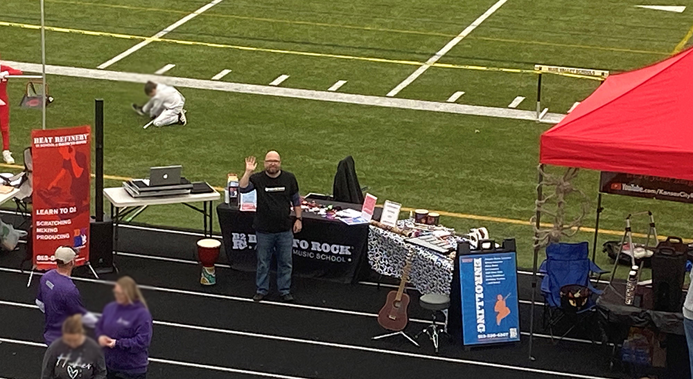 Dave Hill represents B2R at the Blue Valley Northwest High School Marching Band “Glow Show.”